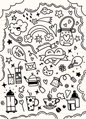 Gıda, simge, çekilmiş, el, vektör, arka plan, hızlı, mutfak, kek