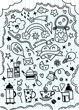 Gıda, simge, çekilmiş, el, vektör, arka plan, hızlı, mutfak, kek