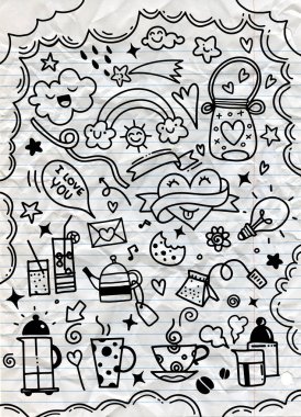 Gıda, simge, çekilmiş, el, vektör, arka plan, hızlı, mutfak, kek