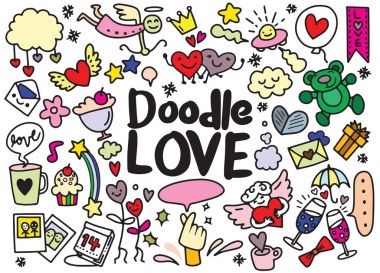 Çizilmiş Doodle aşk illüstrasyon karikatür vektör ver. vektör illus