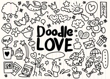 Çizilmiş Doodle aşk illüstrasyon karikatür vektör ver. vektör illus