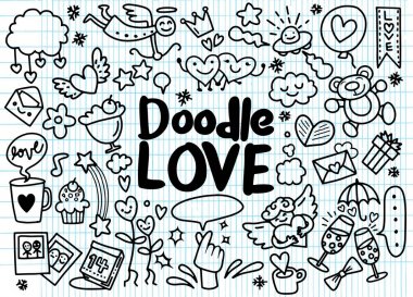 Çizilmiş Doodle aşk illüstrasyon karikatür vektör ver. vektör illus