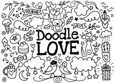 sevimli çizgi film vektör el Doodle aşk resimde çekilmiş. Satır ar