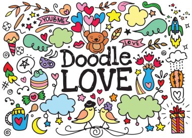 sevimli çizgi film vektör el Doodle aşk resimde çekilmiş. Satır ar