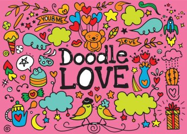 sevimli çizgi film vektör el Doodle aşk resimde çekilmiş. Satır ar