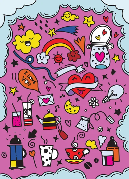 Gıda, simge, çekilmiş, el, vektör, arka plan, hızlı, mutfak, kek