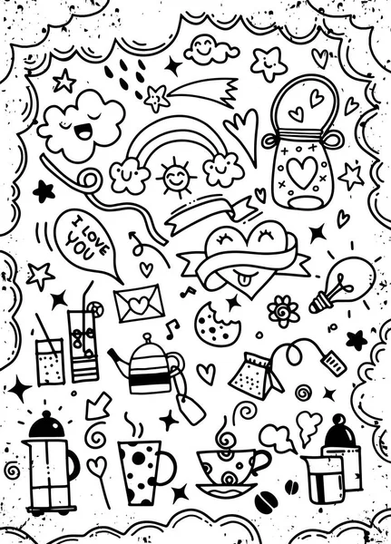 Gıda, simge, çekilmiş, el, vektör, arka plan, hızlı, mutfak, kek