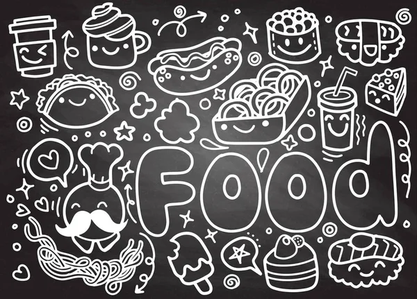 Alimentos garabatos dibujado a mano vectores incompletos símbolos y objetos — Vector de stock