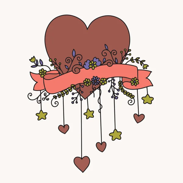 Szív- és virágos Banner, szív virág rajzolatú, szerelem fogalmát, kéz — Stock Vector