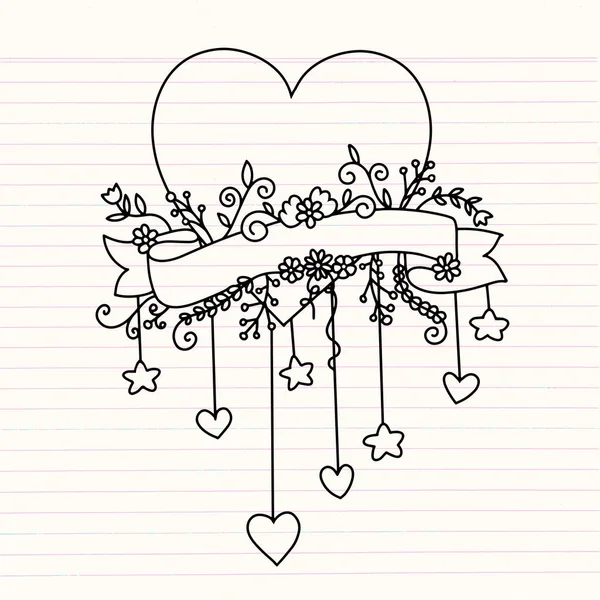 Bannière de coeur et de fleur, Conception florale de coeur, concept d'amour, main — Image vectorielle