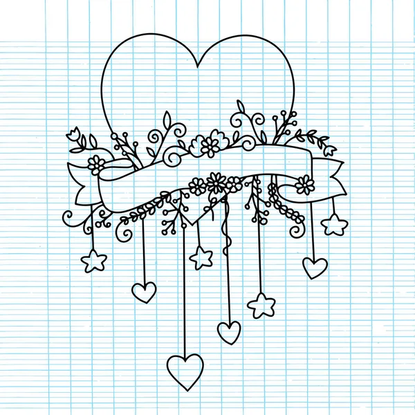 Coração e bandeira floral, Design floral do coração, conceito de amor, mão — Vetor de Stock