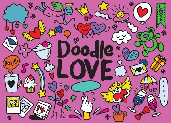 Dessin animé vecteur dessiné à la main Doodle Love illustration. vecteur illus — Image vectorielle