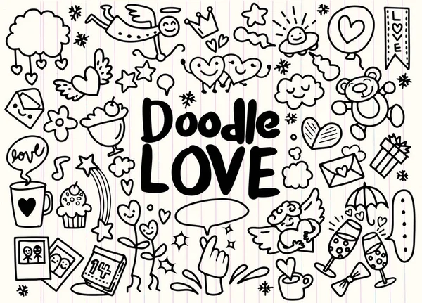 Cartoon vector hand menggambar ilustrasi Doodle Love. vektor illus - Stok Vektor