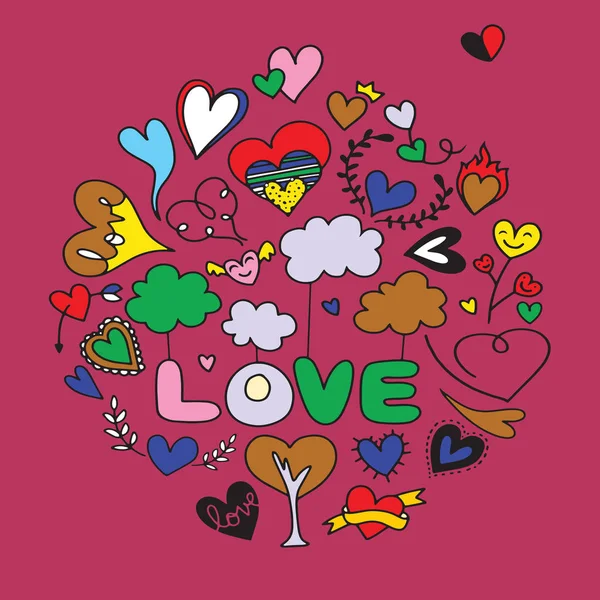 Aftelkalender Voor Valentijnsdag Thema Doodle Set Traditionele Romantische Symbolen Hart — Stockvector