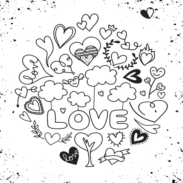 Valentinstag Themenkritzelset Traditionelle Romantische Symbole Herzformen Cartoon Vektor Handgezeichnete Doodle — Stockvektor