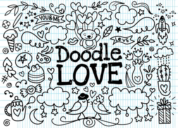 Cartoon vector cute tangan ditarik Doodle Love ilustrasi. Baris ar - Stok Vektor