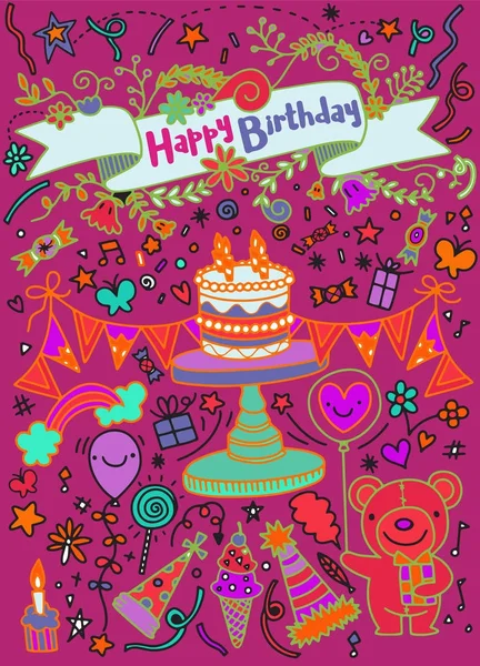 Birthday party doodles and love confession signs. Isolated vecto — Stock Vector