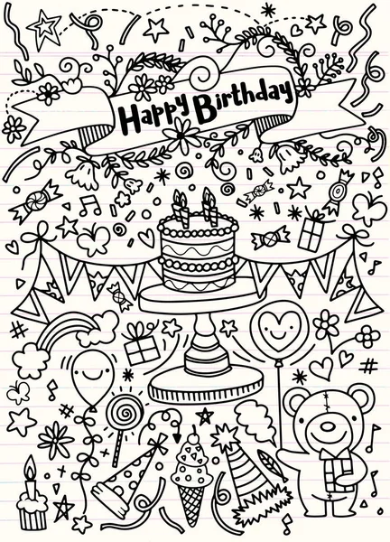 Födelsedagsfest doodles och älskar bekännelse skyltar. Isolerade vecto — Stock vektor