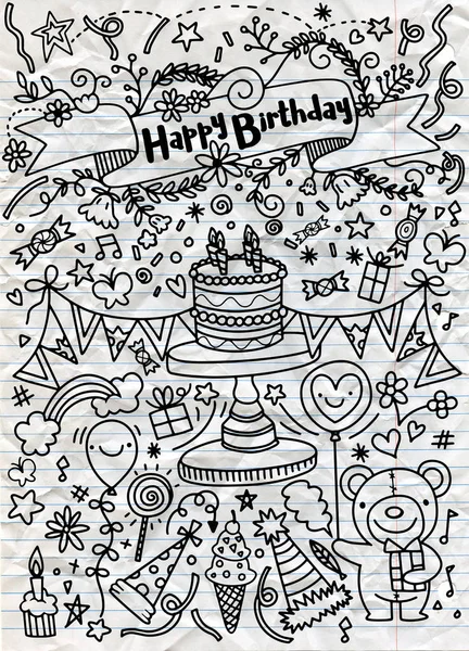 Birthday party doodles and love confession signs. Isolated vecto — Stock Vector