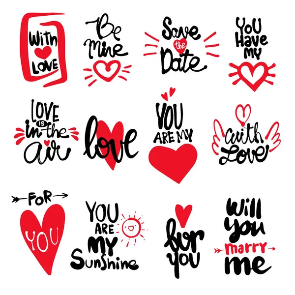 Set of Love hand drawn quotes in vector. Love messages — Stock Vector