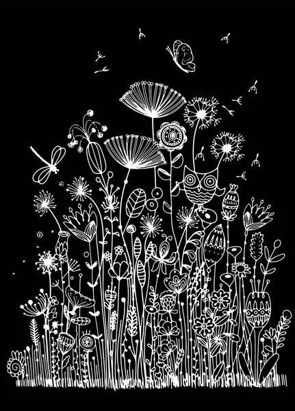 ヴィンテージ装飾的な植物および花のコレクション。手描き vec — ストックベクタ