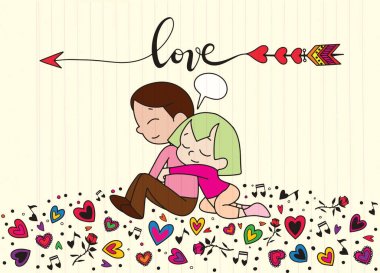 Mutlu çift onların sevgili silah ile sarılma ile tema seviyorum. Ayarla 