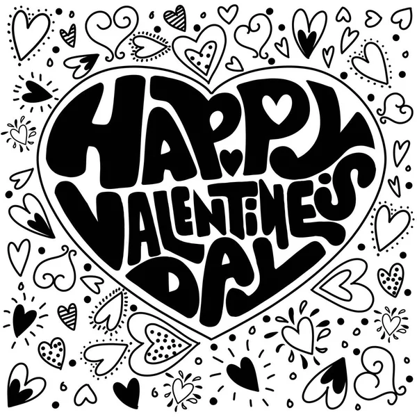 Feliz día de San Valentín tarjeta, tipografía, fondo con corazones — Vector de stock
