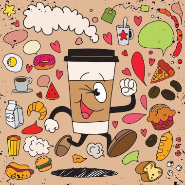 Vector illustration of smile takeaway coffee cup running on brea clipart