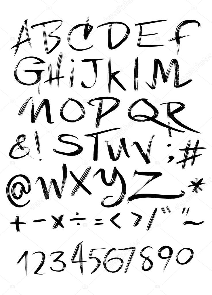 Hand drawn dry brush font. Modern brush lettering. Grunge style 