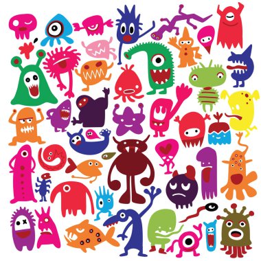 el siyah canavar siluetleri çekilmiş. vektör çizim. Monst