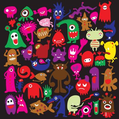 el siyah canavar siluetleri çekilmiş. vektör çizim. Monst