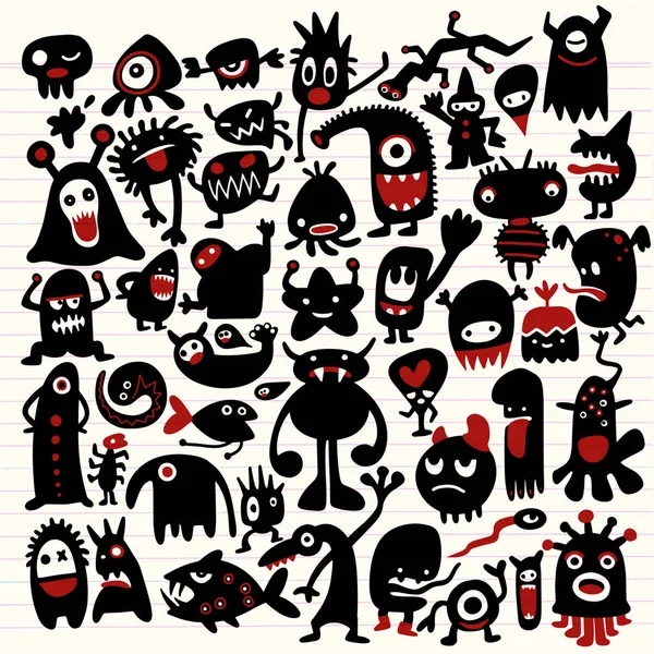 Siluetas monstruo negro dibujado a mano. ilustración vectorial. Monstruo — Vector de stock