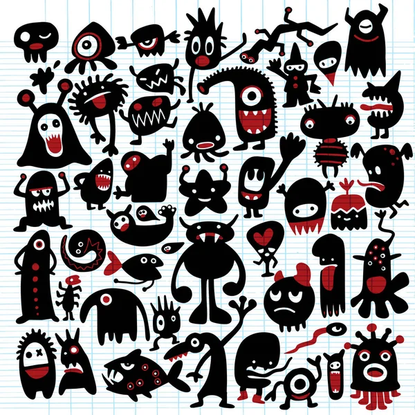 Handgezeichnete schwarze Monster-Silhouetten. Vektorillustration. monst — Stockvektor