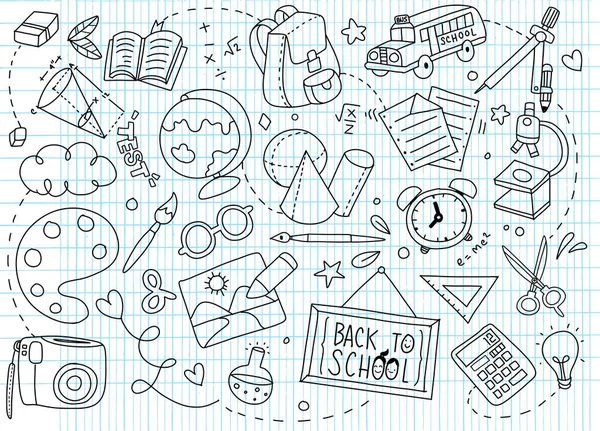 Πίσω στο σχολείο αφίσα με doodles, καλό για ύφασμα ύφασμα Δέση — Διανυσματικό Αρχείο