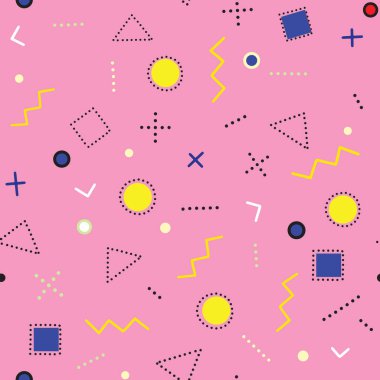 Geometrik vektör desen. Hippi moda Memphis tarzı.