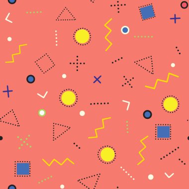 Geometrik vektör desen. Hippi moda Memphis tarzı.