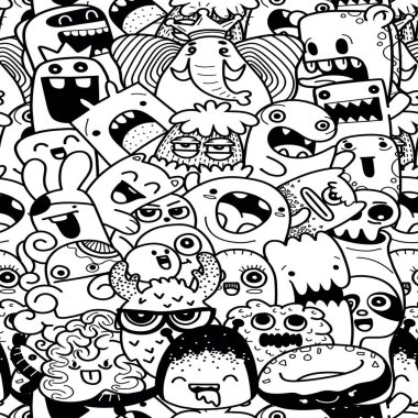 Boyama kitabı için seamless modeli komik canavarlar. Siyah ve fazlası