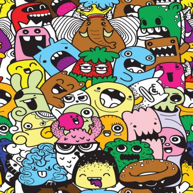 Boyama kitabı için seamless modeli komik canavarlar. Siyah ve fazlası