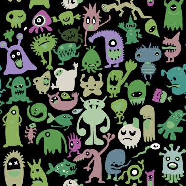 el siyah canavar siluetleri çekilmiş. vektör çizim. Monst