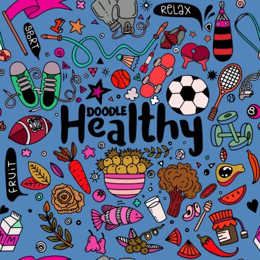 Sağlıklı yaşam konsepti, elle çizilmiş vektör çizim seti 