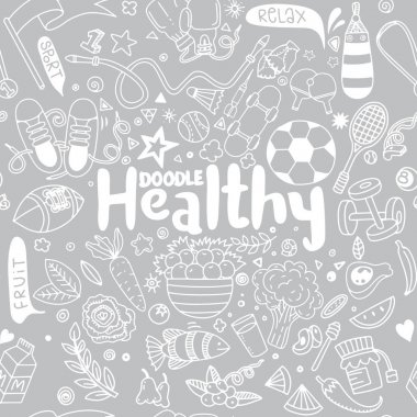 Sağlıklı yaşam konsepti, elle çizilmiş vektör çizim seti 