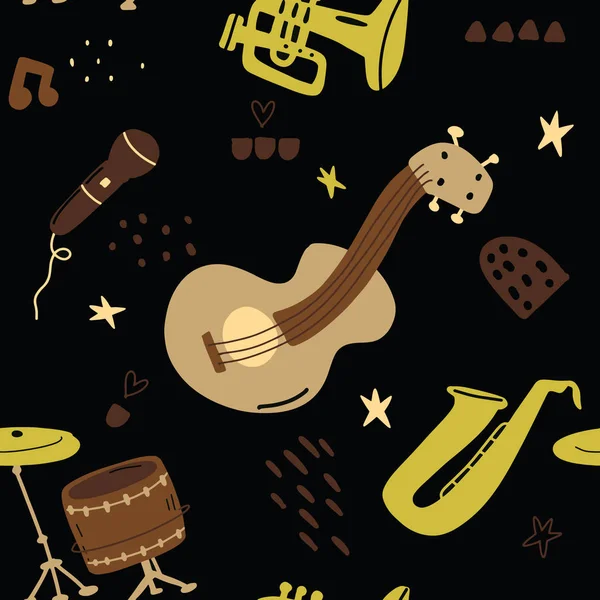 Kindisches nahtloses Muster mit handgezeichneter Musik in skandinavischer Sprache — Stockvektor