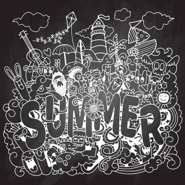 Dibujado a mano vector ilustración conjunto de elementos garabatos de verano . — Vector de stock