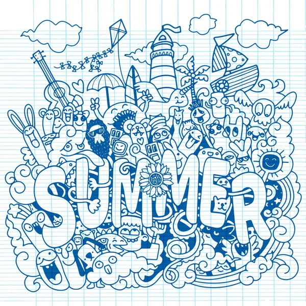 Illustrazione vettoriale disegnata a mano serie di elementi scarabocchi estivi . — Vettoriale Stock