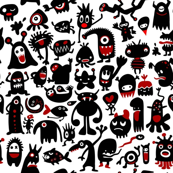 Handgezeichnete schwarze Monster-Silhouetten. Vektorillustration. monst — Stockvektor