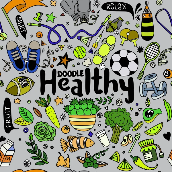 Concepto de estilo de vida saludable, mano dibujado vector ilustración conjunto de — Vector de stock
