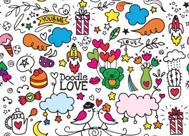 sevimli çizgi film vektör el Doodle aşk resimde çekilmiş. Satır ar