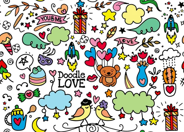 Bonito Cartoon vetor mão desenhada Doodle Love ilustração. Linha ar — Vetor de Stock