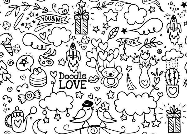 Lindo vector de dibujos animados dibujado a mano Doodle Love ilustración. Línea ar — Vector de stock