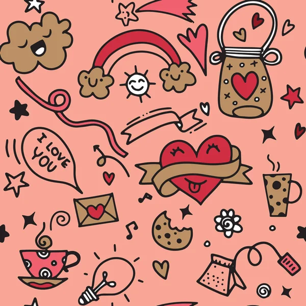 День Святого Валентина Love Hearts Doodles Design Elements Lined Sketchbook — стоковый вектор